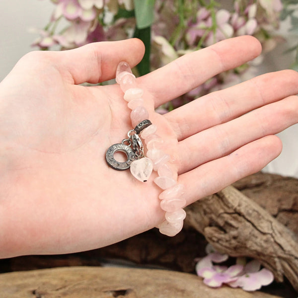 Split armband Rozenkwarts met bedels