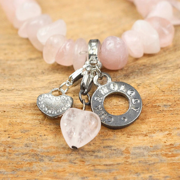 Split armband Rozenkwarts met bedels