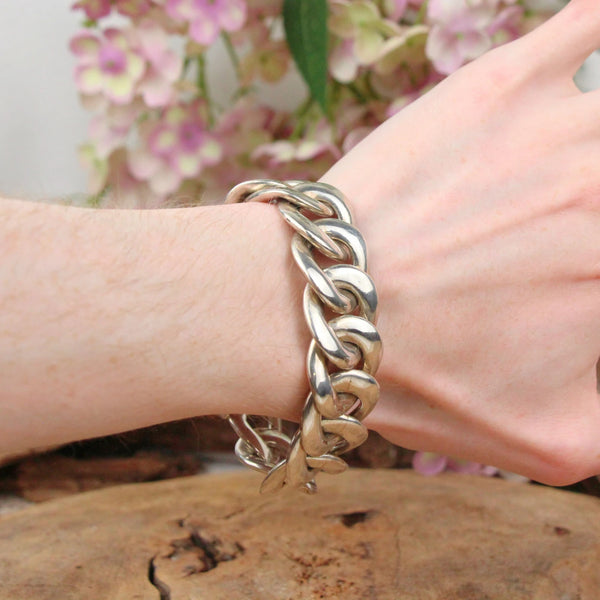 Zilveren dikke schakelarmband