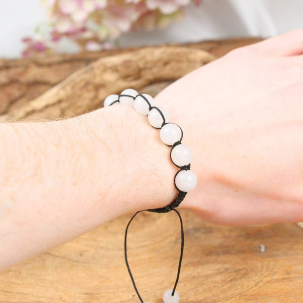Shamballa armband 10 mm Jade wit