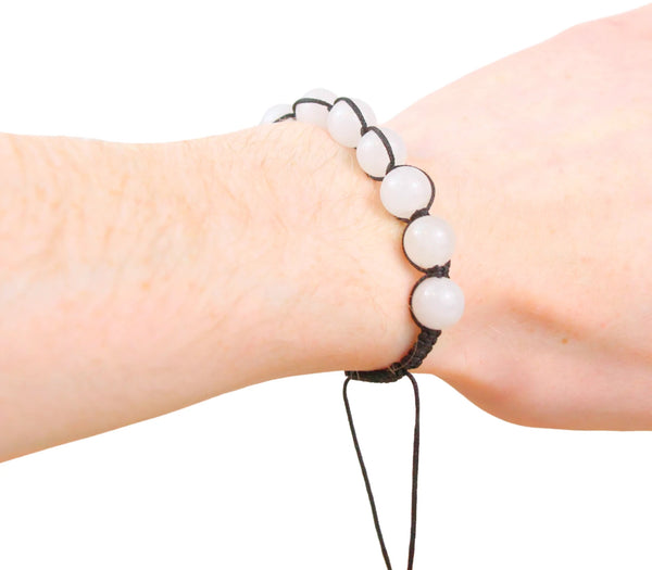Shamballa armband 10 mm Jade wit