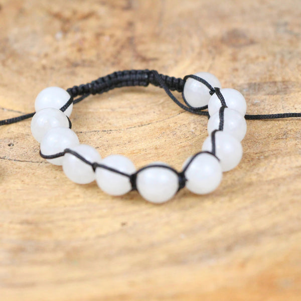 Shamballa armband 10 mm Jade wit