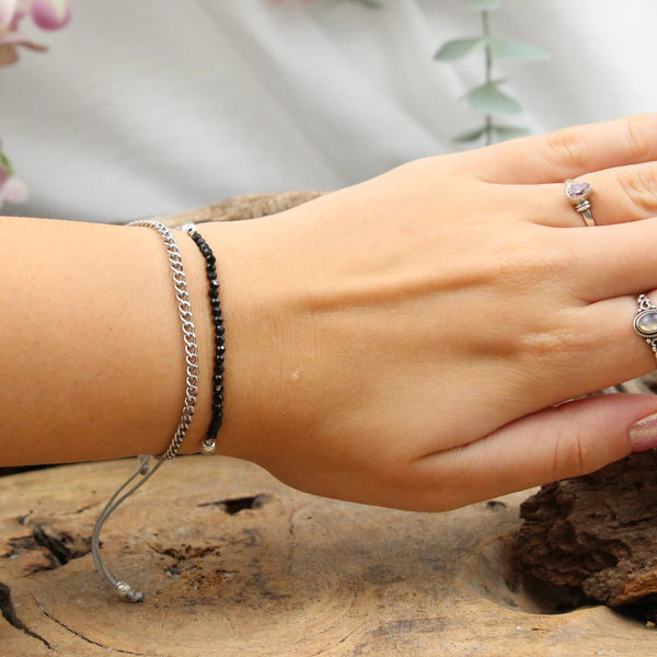 Toermalijn zwart sparkle armband met schuifknoop