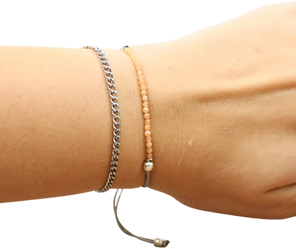 Aventurijn perzik sparkle armband met schuifknoop