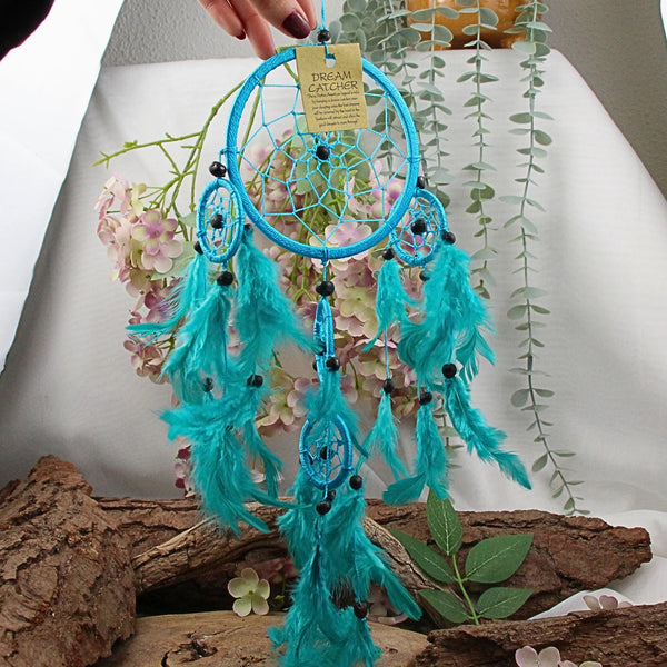 Dromenvanger - 11cm - Turkoois - alleen veren - Dreamcatcher