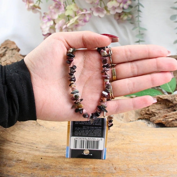 Toermalijn watermeloen splitketting + kaart (multi)