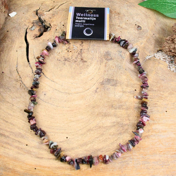 Toermalijn watermeloen splitketting + kaart (multi)