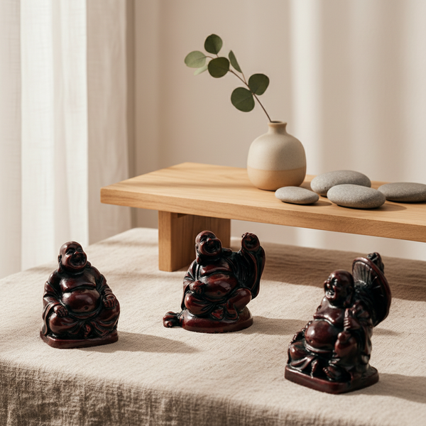 Set Van 6 Rode Geluksboeddha's Polystone 5 cm