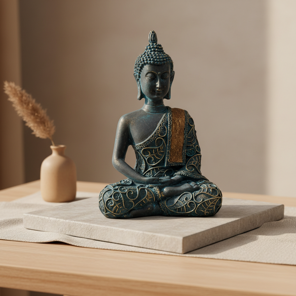 Boeddha Beeld Thais Mediterend Polyresin Zwart 10 x 6 x 15 cm