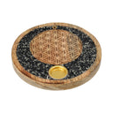 Wierookkegelhouder Mangohout Toermalijn En Pyriet Flower Of Life 10 cm