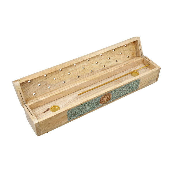Wierookbrander Levensboom Amazoniet Mangohout 31,5 cm Met Opbergdoos