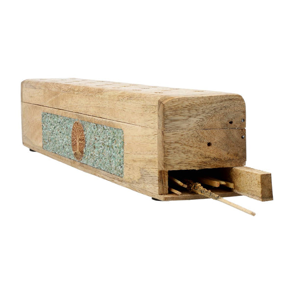 Wierookbrander Levensboom Amazoniet Mangohout 31,5 cm Met Opbergdoos