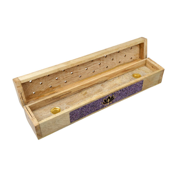 Wierookbrander Lotus Amethist Mangohout Met Opbergdoos 31,5 cm