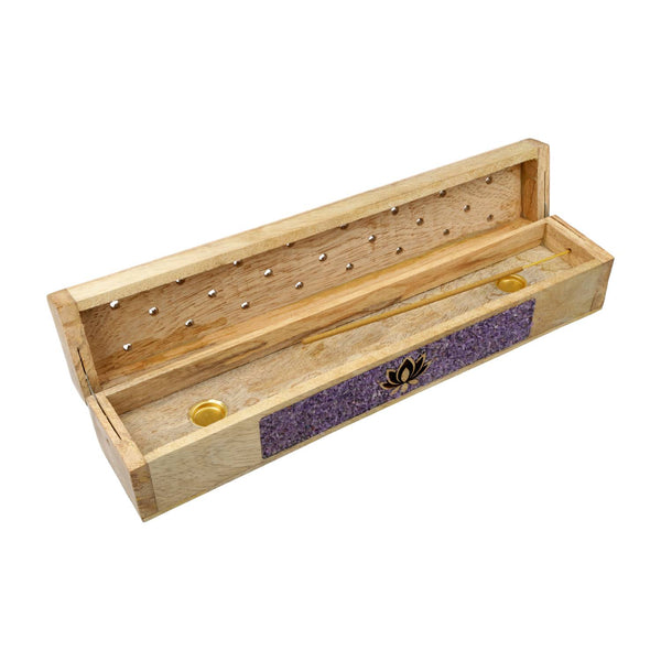 Wierookbrander Lotus Amethist Mangohout Met Opbergdoos 31,5 cm