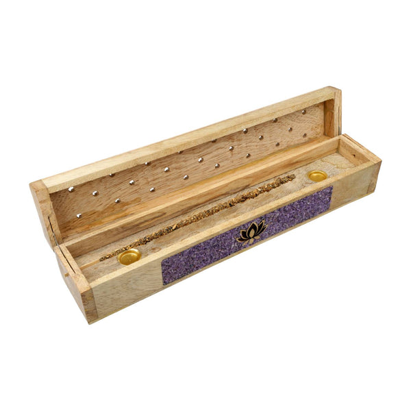 Wierookbrander Lotus Amethist Mangohout Met Opbergdoos 31,5 cm