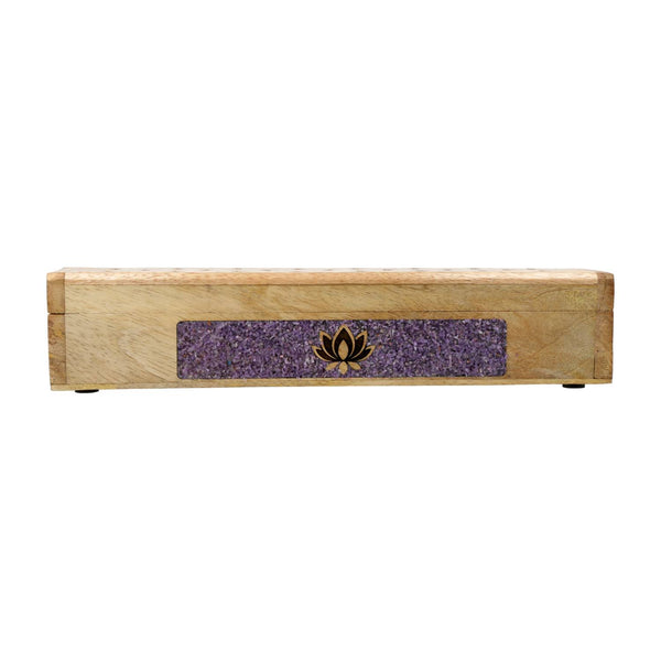 Wierookbrander Lotus Amethist Mangohout Met Opbergdoos 31,5 cm