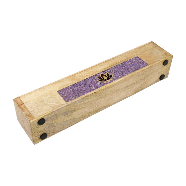 Wierookbrander Lotus Amethist Mangohout Met Opbergdoos 31,5 cm