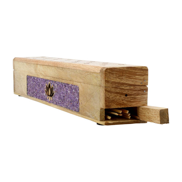 Wierookbrander Lotus Amethist Mangohout Met Opbergdoos 31,5 cm