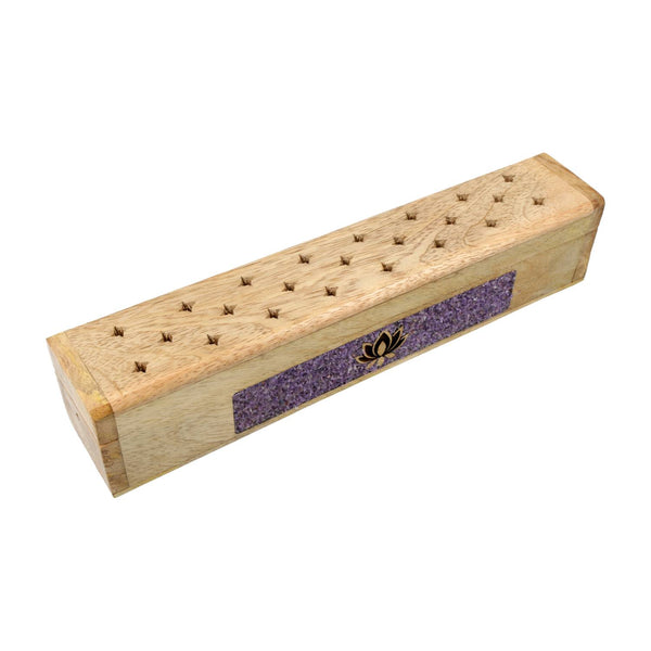 Wierookbrander Lotus Amethist Mangohout Met Opbergdoos 31,5 cm