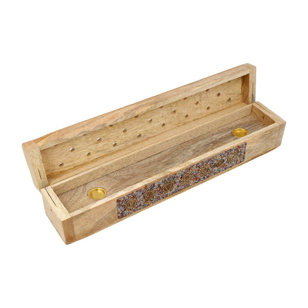 Wierookbrander Mangohout Met 7 Chakra Edelsteensplit En Opbergdoos 31,5 cm