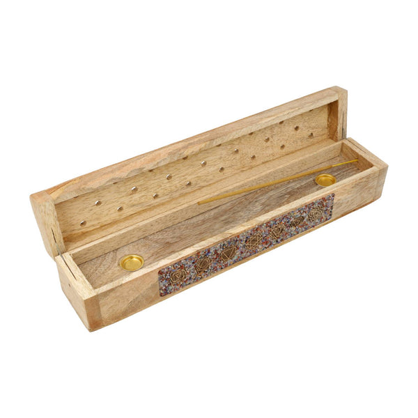 Wierookbrander Mangohout Met 7 Chakra Edelsteensplit En Opbergdoos 31,5 cm