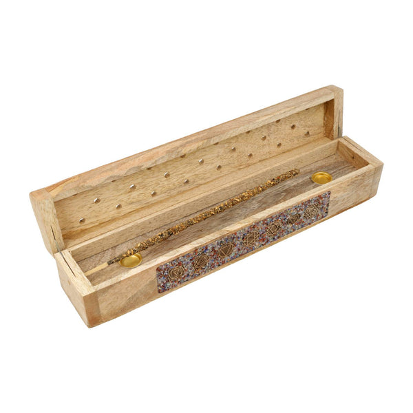 Wierookbrander Mangohout Met 7 Chakra Edelsteensplit En Opbergdoos 31,5 cm
