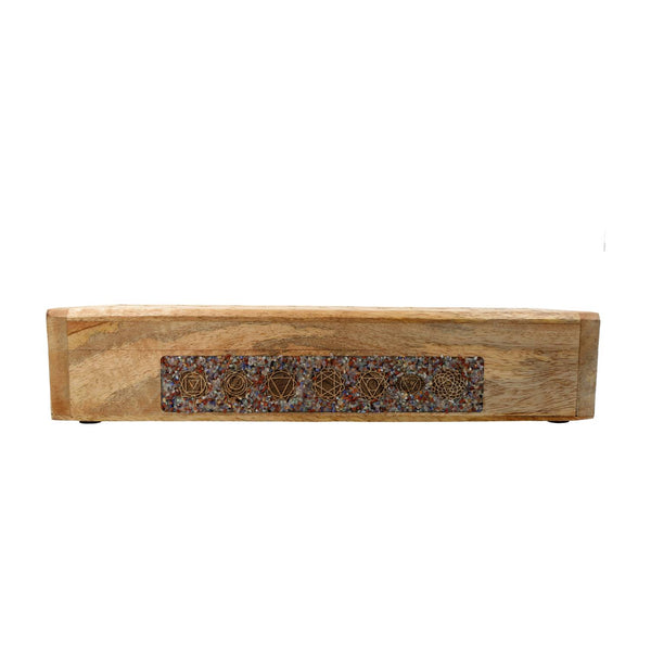 Wierookbrander Mangohout Met 7 Chakra Edelsteensplit En Opbergdoos 31,5 cm