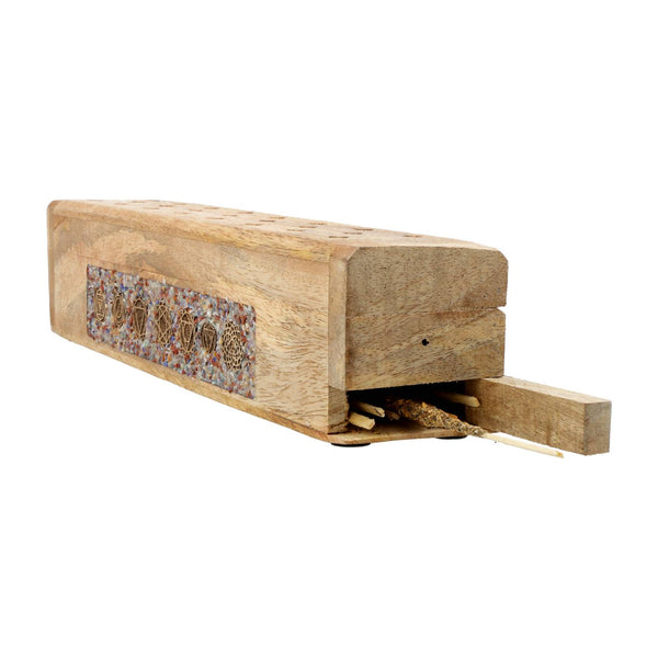 Wierookbrander Mangohout Met 7 Chakra Edelsteensplit En Opbergdoos 31,5 cm