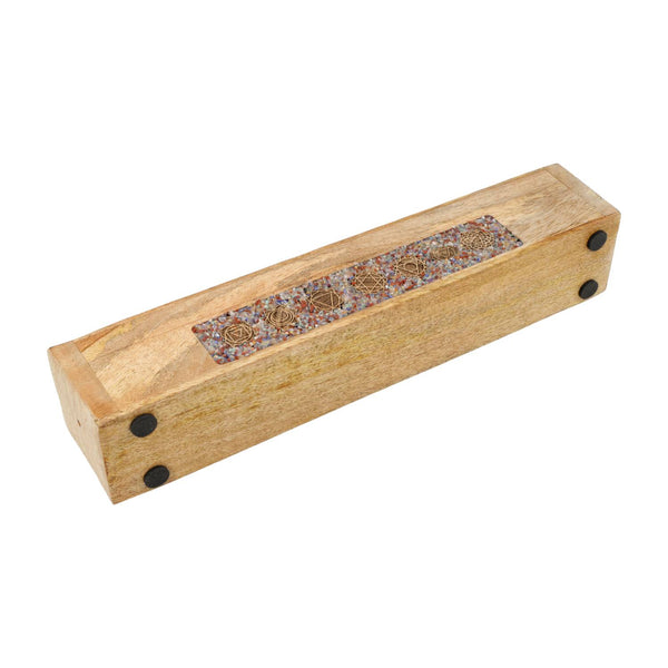 Wierookbrander Mangohout Met 7 Chakra Edelsteensplit En Opbergdoos 31,5 cm