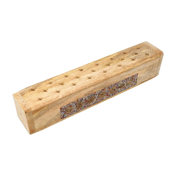 Wierookbrander Mangohout Met 7 Chakra Edelsteensplit En Opbergdoos 31,5 cm