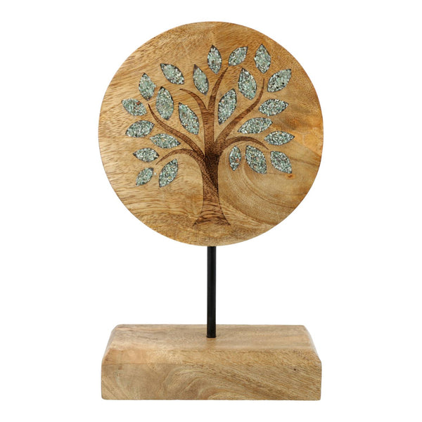 Deco Levensboom Mangohout Met Groene Aventurijn Chips Op Voet 26 cm