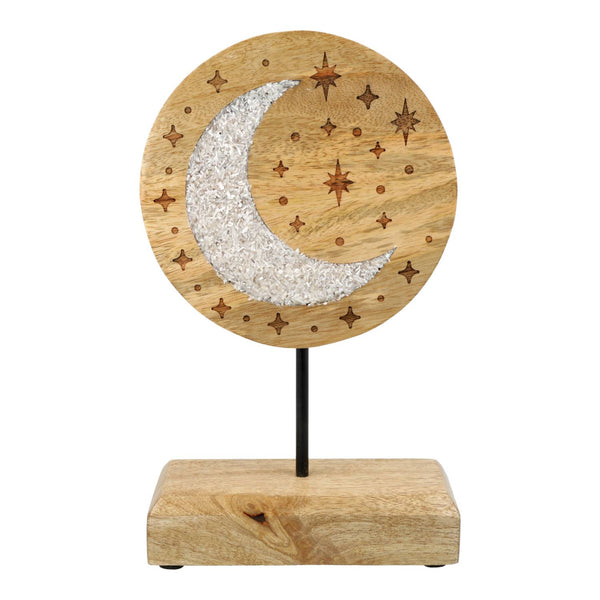 Deco Maansikkel Mangohout Met Seleniet Op Voet 26 cm