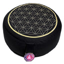 Yogi & Yogini Meditatiekussen Rond Levensbloem Katoen Zwart 33 x 16 cm