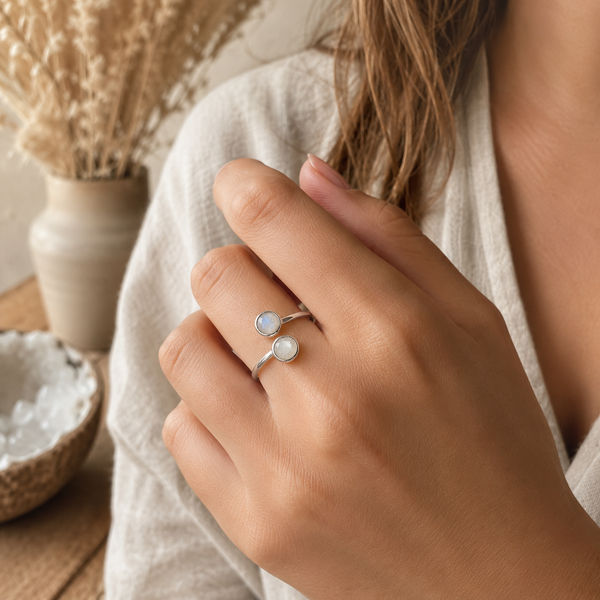 Geboortesteen Ring Maansteen Juni - 925 Zilver - Zilverkleurig