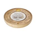 Wierookhouder Ronde Mangohout Levensboom Whitewash 10 Cm