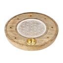 Wierookhouder Ronde Mangohout Bloem Des Levens Whitewash 10 Cm