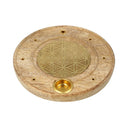 Wierookbrander Rond Mangohout Messing Bloem Des Levens 10 cm