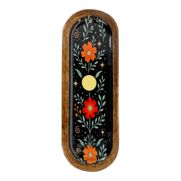 Wierookbrander Mangohout Bloemmotief Zwart 28x9 5 cm