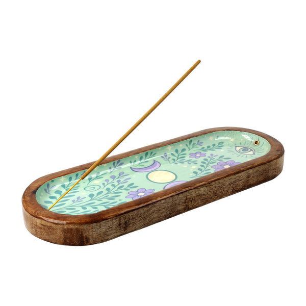 Wierookbrander Schaaltje Mangohout Drievoudige Maan Turquoise 28x9 5 cm