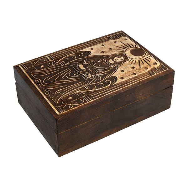 Tarotdoos Mangohout Zwart De Priesteres 17,5x12,5x6,5 cm