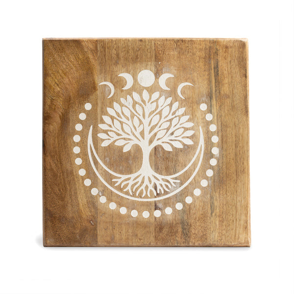 Altaartafeltje Mangohout Vierkant Levensboom Motief 30x30x23 cm Whitewash