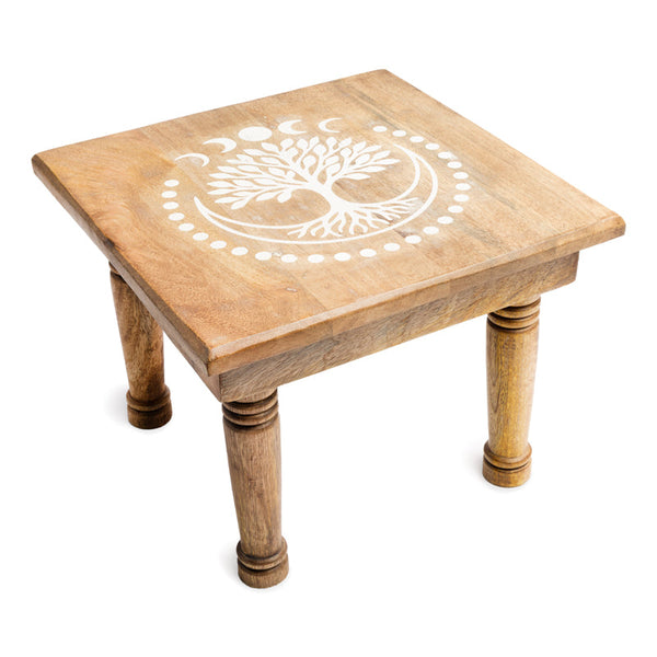 Altaartafeltje Mangohout Vierkant Levensboom Motief 30x30x23 cm Whitewash