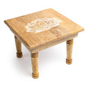 Altaartafeltje vierkant Lotus motief mangohout whitewash -- 30x30x23 cm