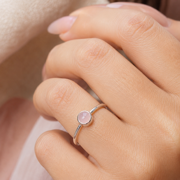 Geboortesteen Ring Rozenkwarts Oktober - 925 Zilver - Zilverkleurig (Maat 17)