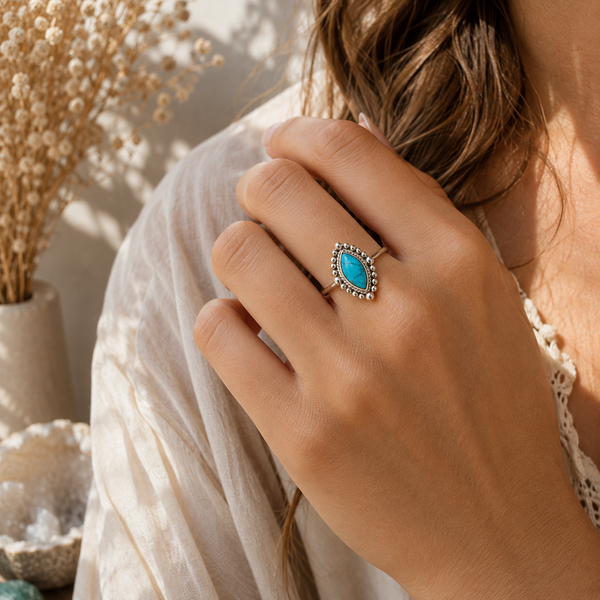 Edelsteen Ring Turkoois - 925 Zilver (Maat 17)