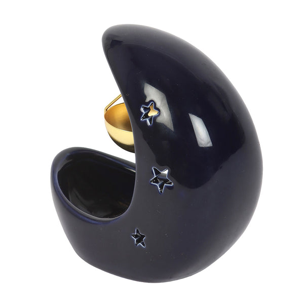 Oliebrander Keramische Hangende Maansikkel Blauw Gouden Metalen Schaaltje