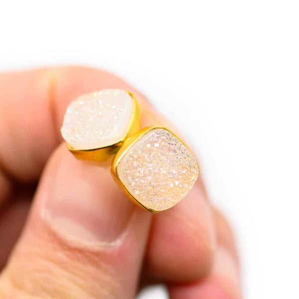 Edelsteen Oorstekers Druzy Kwarts - 925 Zilver &amp; Verguld