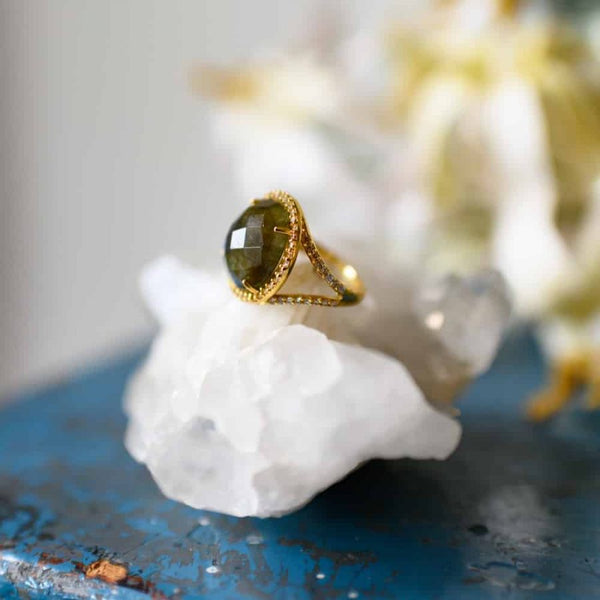 Labradoriet Edelsteen Ring 925 Zilver &amp; Verguld "Reflection"