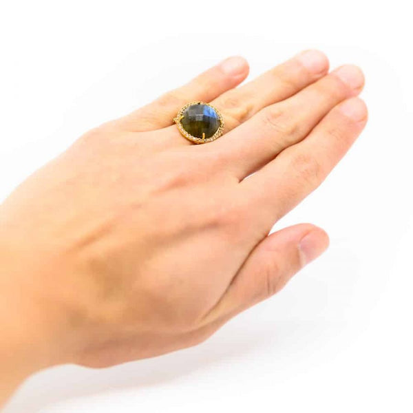 Labradoriet Edelsteen Ring 925 Zilver &amp; Verguld "Reflection"