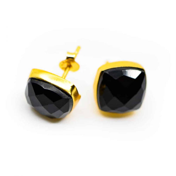 Edelsteen Oorstekers Zwarte Onyx - 925 Zilver &amp; Verguld